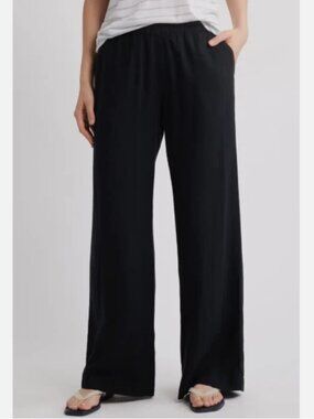 Caslon Wide Leg Pull-On Linen Blend Pants Petite - Black Size Large P